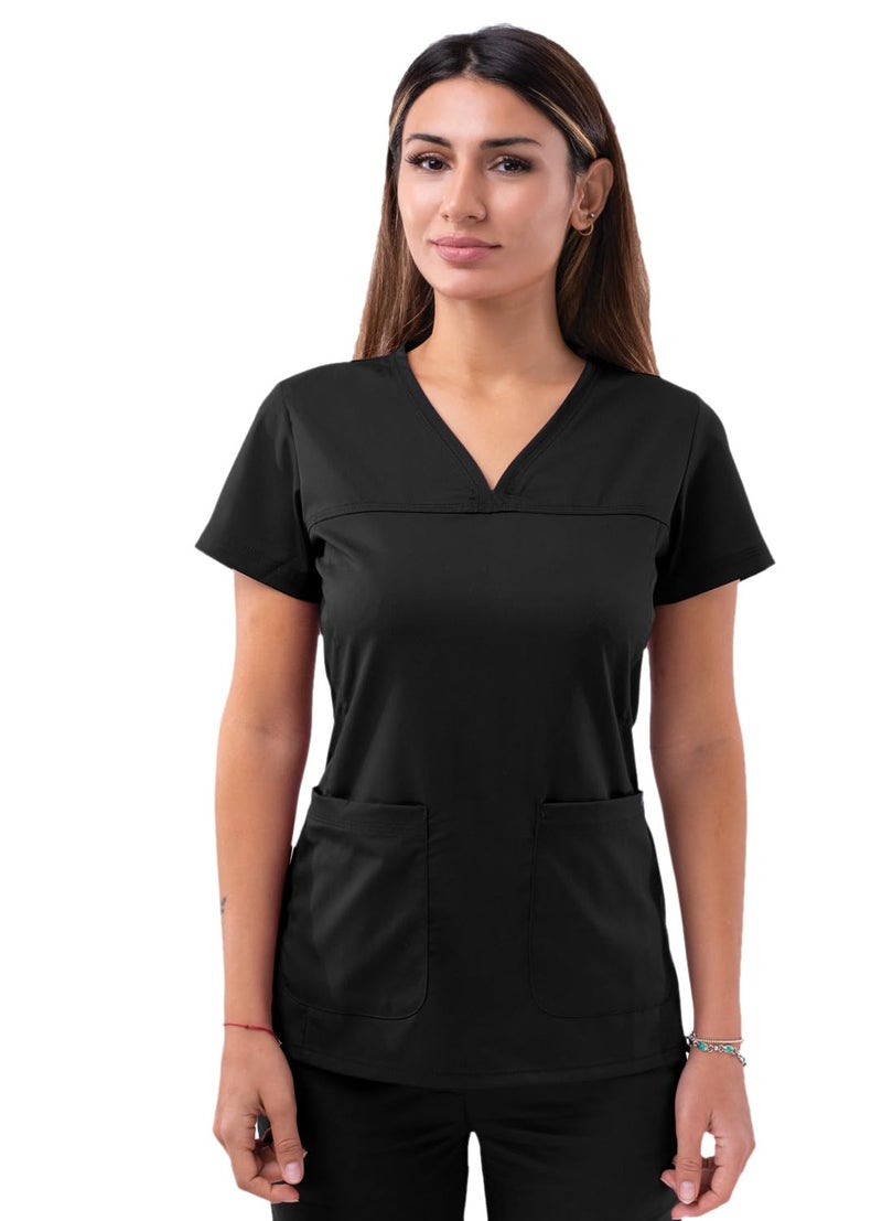 Adar Uniforms Pro Scrubs for Women - Sweetheart V-Neck Top - P4210 - Black - XS - Image 1